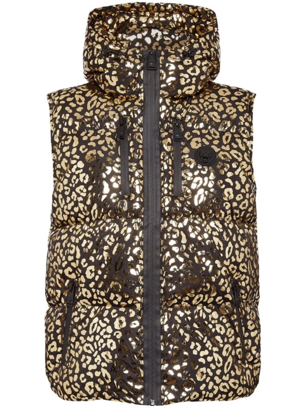 NWT PLEIN SPORT Metallic Gold Leopard Puffer Vest Gilet - M